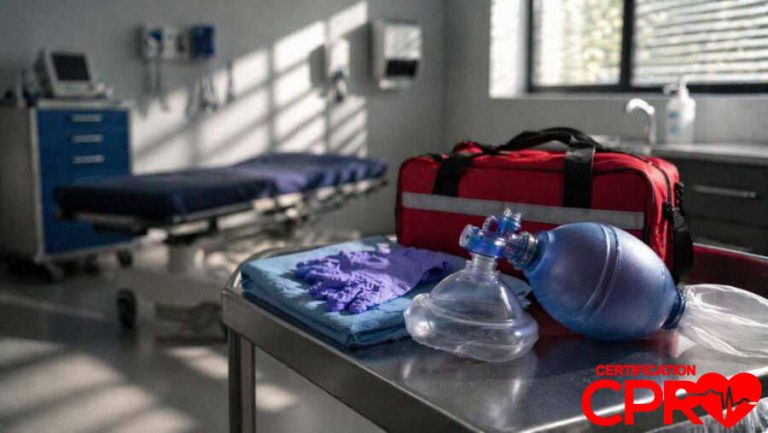 CPR training equipment in a medical classroom setting in Las Vegas.