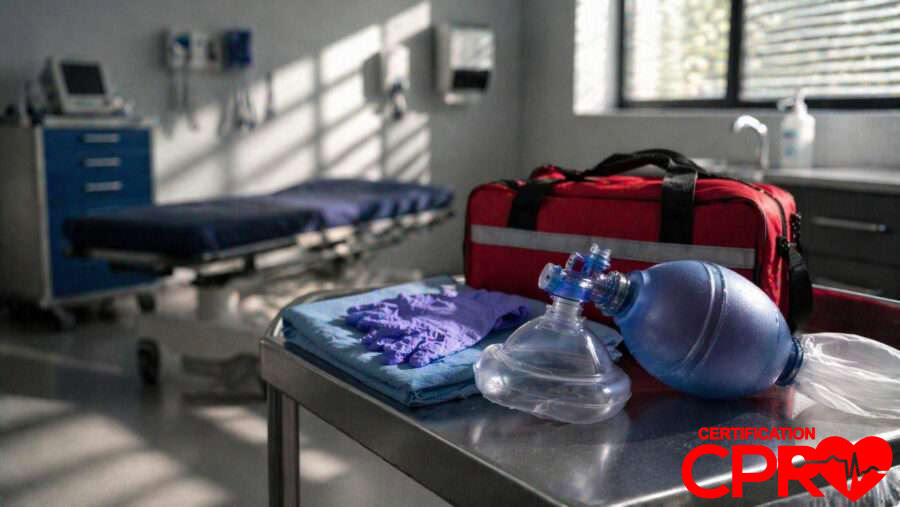 CPR training equipment in a medical classroom setting in Las Vegas.