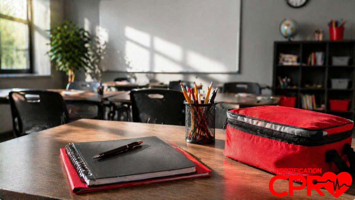 CPR certification training for teachers in Las Vegas classroom setting.